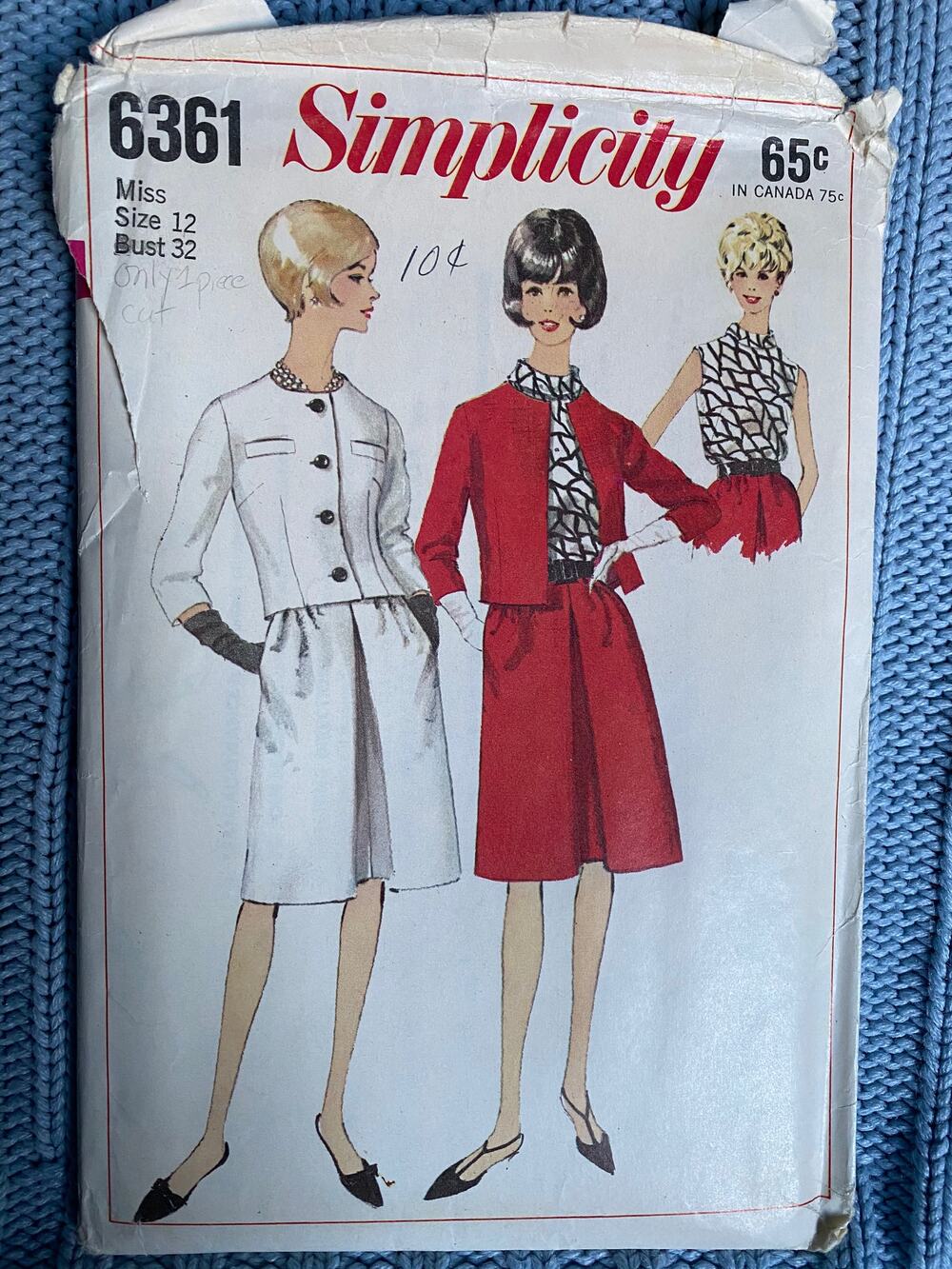 Simplicity 6361 suit blazer skirt blouse pattern sz 12